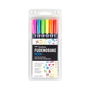 tombow 56437 fudenosuke neon brush pen6-packassorted