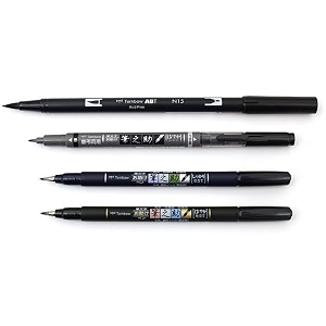 tombow fudenosuke pen combo - hard gcd-111 soft gcd-112 dual brushgcd-121 and dual pen black n15 - set of 4