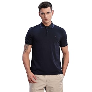 Tommy Hilfiger Mens Blue Solid Polo Shirt