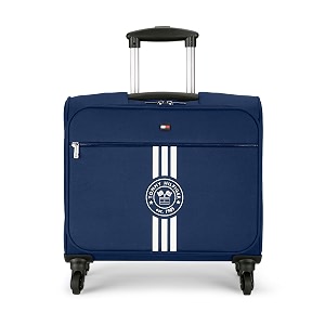 tommy hilfiger planetary plus overnighter trolley bag  dark black 15 inch laptop compartment  unisex business travel bag  360 spinner wheels  telescopic handle  polyester 45l capacity 45cm