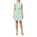 Tommy Hilfiger Women's Sleeveless Collared Button Front Tie Waist Mini Shirt Dress