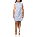 Tommy Hilfiger Women's Sleeveless Collared Button Front Tie Waist Mini Shirt Dress