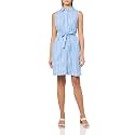 Tommy Hilfiger Women's Sleeveless Collared Button Front Tie Waist Mini Shirt Dress