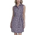Tommy Hilfiger Women's Sleeveless Collared Button Front Tie Waist Mini Shirt Dress
