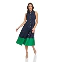 Tommy Hilfiger Women's Sleeveless Collared Front Button A-line Midi Dress