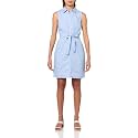 Tommy Hilfiger Women's Sleeveless Collared Button Front Tie Waist Mini Shirt Dress