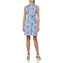 Tommy Hilfiger Women's Sleeveless Collared Button Front Tie Waist Mini Shirt Dress