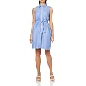 Tommy Hilfiger Women's Sleeveless Collared Button Front Tie Waist Mini Shirt Dress