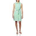 Tommy Hilfiger Women's Sleeveless Collared Button Front Tie Waist Mini Shirt Dress