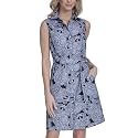 Tommy Hilfiger Women's Sleeveless Collared Button Front Tie Waist Mini Shirt Dress