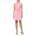 Tommy Hilfiger Women's Sleeveless Collared Button Front Tie Waist Mini Shirt Dress