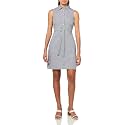 Tommy Hilfiger Women's Sleeveless Collared Button Front Tie Waist Mini Shirt Dress