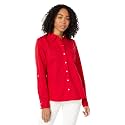 Tommy Hilfiger Women's Solid Button Collared Shirt With Adjustable Sleeves