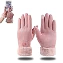 Tomorrow Women's Winter gloves Soft Warm Touch Screen Gloves for Cold Weather Windproof Covered Finger faux fur on the inner for cold weather Women Cute design Plush Fur Cuff