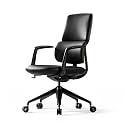 TOMU Genuine Leather Office Desk Chair, Ergonomic Leather Office Chair Mid Back, Upgraded Wood Grain Finish and S Curve Back with Solid Aluminum Frame, Luxury and Mordern