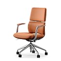 TOMU Genuine Leather Office Desk Chair with Wheels, Ergonomic Leather Executive Chair, Mid Back, Swivel Base with Adjustable Tilt, Modern Style, Luxury Aluminum Frame (Orange)