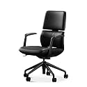 TOMU Genuine Leather Office Desk Chair with Wheels, Ergonomic Leather Executive Chair, Mid Back, Swivel Base with Adjustable Tilt, Modern Style, Luxury Aluminum Frame