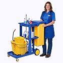 tonchean Commercial Janitorial Cart, 3-Shelf Housekeeping Cart with 22 Gallon Vinyl Bag & Cover, Large Cleaning Cart with Wheels for Hotel, Store, School, Office