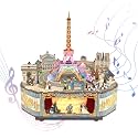 Tonecheer Wooden Music Box Kit, DIY 3D Puzzle Rotating Music Box Kit Creative Musical Puzzles Crafts Model Building Kits Desk Decor Birthday Holiday Gift (Romantic Paris)