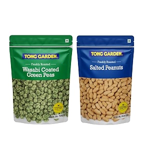 tong garden combo pack of wasabi green peas 450g amp salted peanuts 370g  healthy amp protein-rich snack  perfect for snacking anytime and anywhere