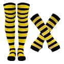 Tongcloud Women's Striped Knee High Socks, Over Knee Thigh High Socks, Arm Warmer and Fingerless Gloves Set