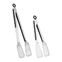 Tongs for Cooking, Set of 2 Metal Spatula Tongs for Grilling, Black