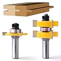 Tongue and Groove Router Bit Set 1/2 Shank,Newdeli 1-1/4" Stock Tongue Groove Router Bit, 3 Teeth Adjustable T Shape for Doors, Drawers, Shelves &amp; More-Processing Template Thickness: 15-31mm