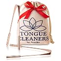 Tongue Scraper, Ayurvedic Antimicrobial Metal Tongue Cleaner (Pack Of 2) Made Of Pure Copper For Daily Oral Dental Hygiene Fresh Breath And Health + Cotton Pouch
