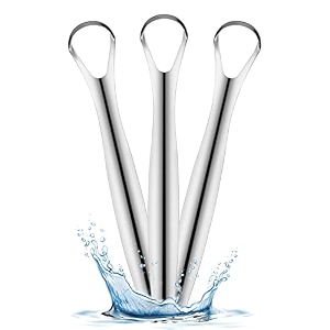 tongue scraper cleaner surgical grade stainless steel pack of 3 - tongue cleaner for adults kids men amp women - cure bad breath with bpa-free metal tongue scrapers for better dental hygiene