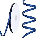 TONIFUL 100 Yards 1/4 Inch Navy Blue Satin Ribbon Thin Gift Wrapping Ribbon