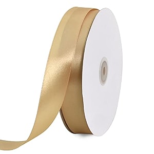 toniful satin ribbon gold 25mm 91 meters decoration gift ribbon thin ribbon fabric ribbon for wedding christening and birthday gifts valentine39s day gift pack