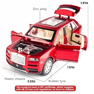 124 scale exclusive alloy metal pull back die-cast car scale model with sound light mini auto toy for kids metal model toy car with sound and light new version rolls royce cullinan- red