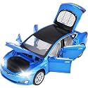 1:32 Scale Exclusive Alloy Metal Pull Back Die-cast Car Scale Model with Sound Light Mini Auto Toy for Kids Metal Model Toy Car with Sound and Light [New Version] (Tesla -X90 - Multicolor)