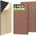 TONOR 2PCS Wood Slat Panels, 48” x 24”Adhesive Acoustic Panels for Wall, Decorative 3D Fluted Panels for Sound Absorbing, Soundproof Panels with Wood Finish for Living Room, Rosewood Orange
