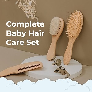 tony stark baby 3 piece hair brush amp comb set wooden baby hair comb set for newborn babies natural fiber hair brush for toddlers with soft bristles with pouch