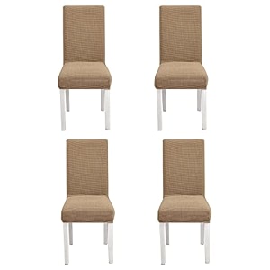 tony stark elastic chair cover jacquard cloth stretchable washable dining chair cover protector seat slipcover -  hq lite brown  pack of 4