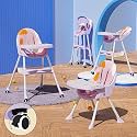 TONY STARK 5 in 1 LATEST 2024 Model, Foldable Reclining Baby High Chair with whels , Dual Dining Detachable Food Tray, Height Adjustable Feeding Seat, Five Point Safety Belt, Upgraded Version and PU Cushion Pad, Easy to Clean