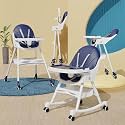 TONY STARK Reclining Baby High Chair Foldable, Dual Dining Detachable Food Tray, Five Point Safety Belt, With Wheels And Pu Cushion Pad, Easy To Clean For Baby (Printed Purple With Rocking Attachment)