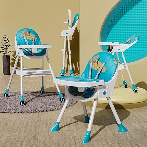 tony stark 5 in 1 reclining baby high chair foldable dual dining detachable food tray height adjustable feeding seat 5point safety belt upgraded version with wheels amp pu cushion pad ocean blue