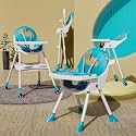 TONY STARK 5 In 1 Reclining Baby High Chair Foldable, Dual Dining Detachable Food Tray, Height Adjustable Feeding Seat, 5Point Safety Belt, Upgraded Version With Wheels &amp; Pu Cushion Pad (Ocean Blue)