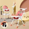 TONY STARK LATEST 5 in 1 2024 Model, Reclining foldable Baby High Chair with wheels , Dual Dining Detachable Food Tray, Height Adjustable Feeding Seat, Five Point Safety Belt, Upgraded Version PU Cushion Pad, Easy to Clean fo