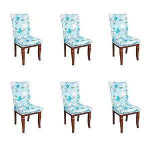 tony stark polyester spandex printed chair cover pack of 6 stretch removable washable short dining chair cover protector seat slipcover sky blue floral pack of 6