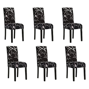 tony stark polyester spandex printed chair cover pack of 6 stretch removable washable short dining chair cover protector seat slipcover black stem pack of 6