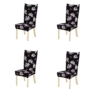 tony stark polyester spandex printed chair cover pack of 4 stretch removable washable short dining chair cover protector seat slipcover black floral pack of 4