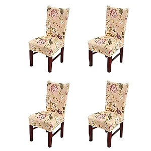 tony stark polyester spandex printed chair cover pack of 6 stretch removable washable short dining chair cover protector seat slipcover beige flower pinkgreen pack of 6