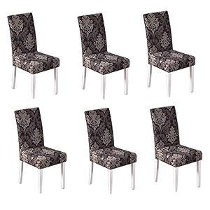 tony stark polyester spandex printed chair cover pack of 6 stretch removable washable short dining chair cover protector seat slipcover black brown motif pack of 6