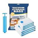 TONY STARK Space Saver Pack of 6 Variety (3 x JUMBO & 3 x LARGE) Reusable Vacuum Storage Ziplock Compression Sealer Bags for Travel clothes and home Blankets, Quilts with hand Pump 3 Jumbo (70*100 cm) & 3 Large (60*80