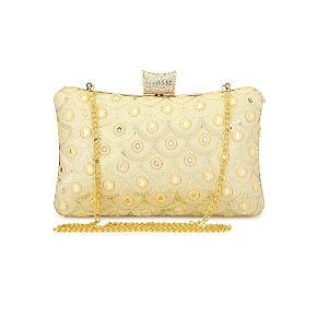 tooba women beautiful flower box clutch bag  detachable chain sling strap ladies purse wallet beige
