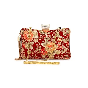 tooba women39s beautiful flower box clutch bag  detachable chain sling strap ladies purse wallet maroon