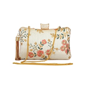 tooba women39s beautiful flower box clutch bag  detachable chain sling strap ladies purse wallet off white